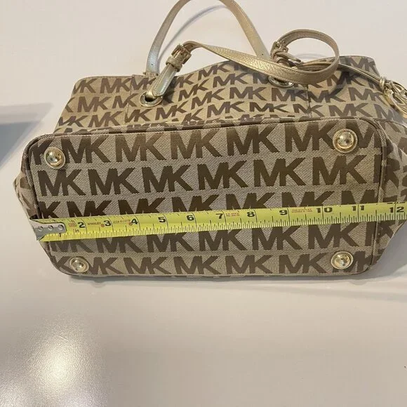 Michael Kors Jet Set Signature Logo Tote Handbag Large Brown Side Pockets - Picture 10 of 16